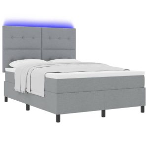 Łóżko Kontynentalne 140×190 Szare z Materacem z LED Dwuosobowe do Sypialni 1099452 Łóżko Kontynentalne 140×190 Szare z Materacem z LED Dwuosobowe do Sypialni 1099452