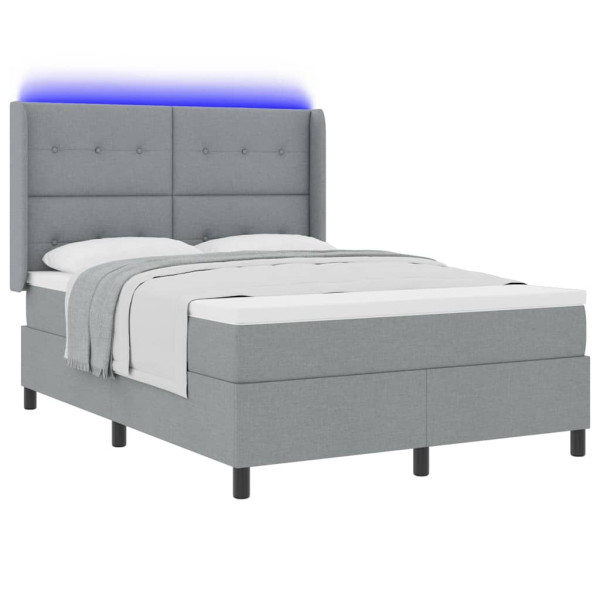 Łóżko Kontynentalne 140x190 Szare z Materacem z LED Dwuosobowe do Sypialni 1099815
