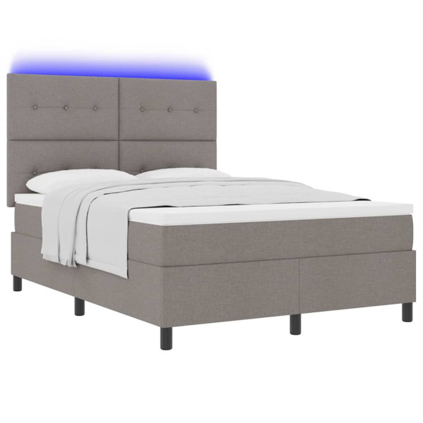 Łóżko Kontynentalne 140x190 Szare z Materacem z LED Dwuosobowe do Sypialni 1100198