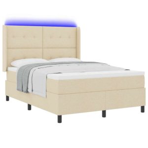 Łóżko Kontynentalne 140×200 Ecru z Materacem z LED Dwuosobowe do Sypialni 1099071 Łóżko Kontynentalne 140×200 Ecru z Materacem z LED Dwuosobowe do Sypialni 1099071