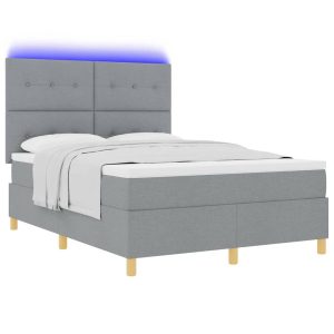 Łóżko Kontynentalne 140×200 Szare z Materacem z LED Dwuosobowe do Sypialni 1099908