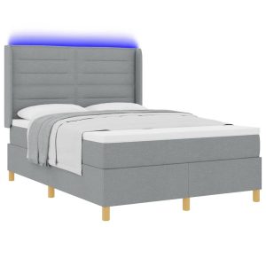 Łóżko Kontynentalne 140×200 Szare z Materacem z LED Dwuosobowe do Sypialni 1100031