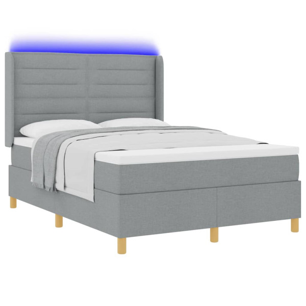Łóżko Kontynentalne 140x200 Szare z Materacem z LED Dwuosobowe do Sypialni 1100031