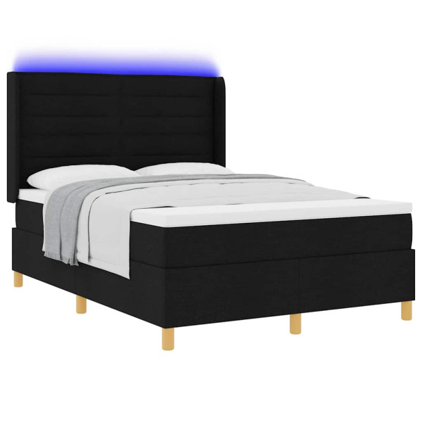 Łóżko Kontynentalne 160x200 Czarne z Materacem z LED Dwuosobowe do Sypialni 1099245