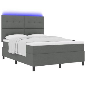 Łóżko Kontynentalne 160×200 Szare z Materacem z LED Dwuosobowe do Sypialni 1099722 Łóżko Kontynentalne 160×200 Szare z Materacem z LED Dwuosobowe do Sypialni 1099722