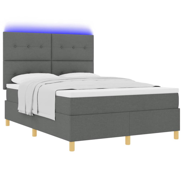 Łóżko Kontynentalne 160x200 Szare z Materacem z LED Dwuosobowe do Sypialni 1098389