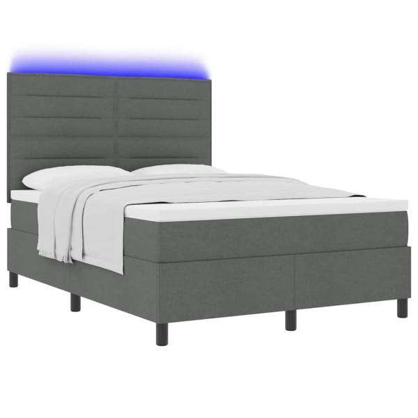 Łóżko Kontynentalne 160x200 Szare z Materacem z LED Dwuosobowe do Sypialni 1098768
