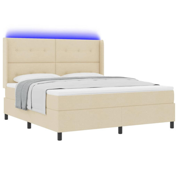 Łóżko Kontynentalne 180x200 Ecru z Materacem z LED Dwuosobowe do Sypialni 1100170