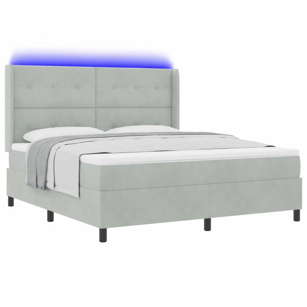 Łóżko Kontynentalne 180x200 Szare Welurowe z Materacem z LED do Sypialni 1100732