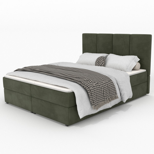 Łóżko Kontynentalne 180x200 Tapicerowane Podwójne Z Materacem Khaki 679828