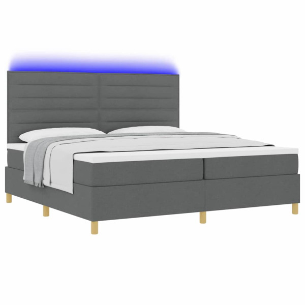 Łóżko Kontynentalne 200x200 Szare z Materacem z LED Dwuosobowe do Sypialni 1099124