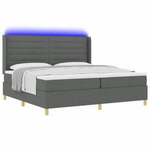 Łóżko Kontynentalne 200×200 Szare z Materacem z LED Dwuosobowe do Sypialni 1099333