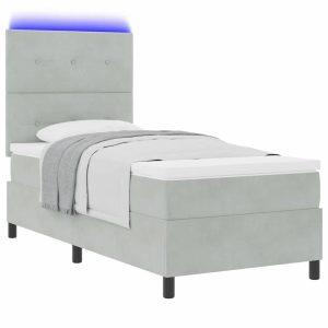 Łóżko Kontynentalne 80×200 Szare Welurowe z Materacem z LED do Sypialni 1098686 Łóżko Kontynentalne 80×200 Szare Welurowe z Materacem z LED do Sypialni 1098686