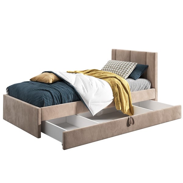 Łóżko młodzieżowe 90x200 Basic Luka, Beżowy, Szuflada 640718