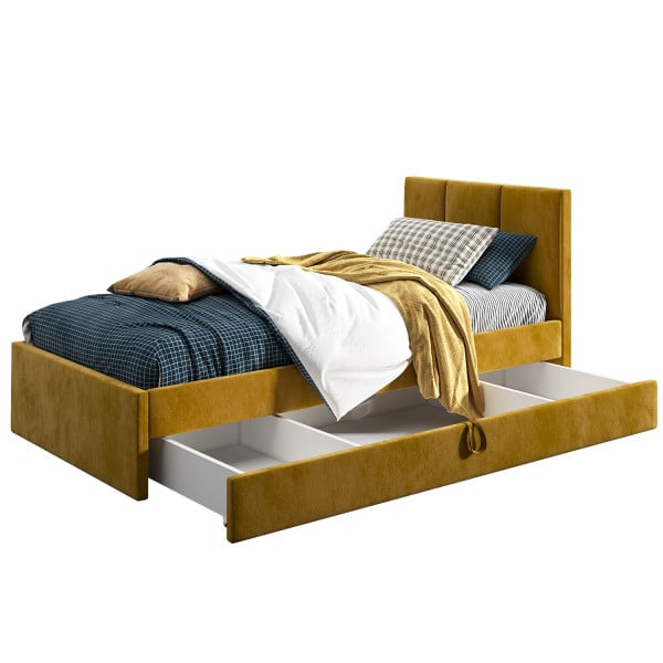 Łóżko młodzieżowe 90x200 Basic Niko, Musztardowy, Szuflada 640489