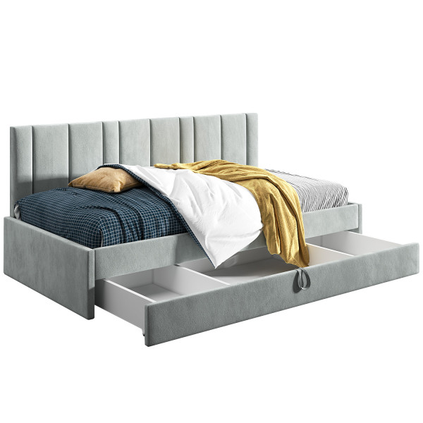 Łóżko młodzieżowe 90x200 Comfort Luka, Jasny szary, Szuflada 640483