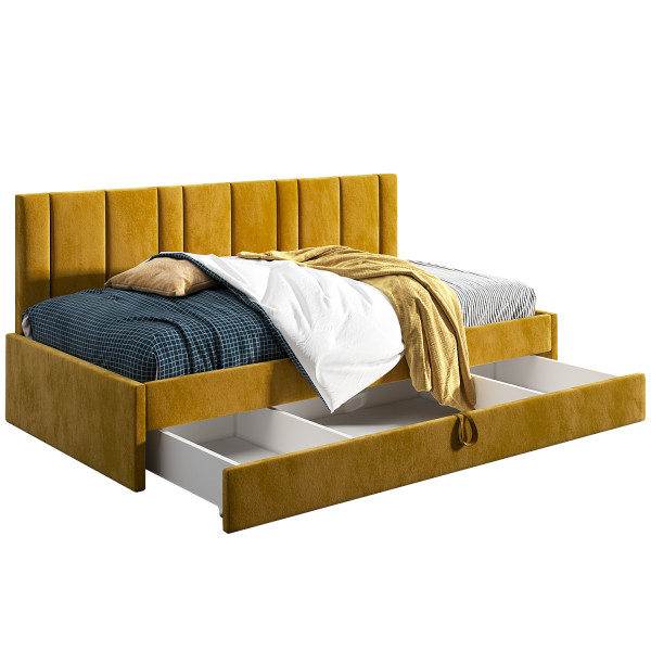 Łóżko młodzieżowe 90x200 Comfort Luka, Musztardowy Szuflada 640640