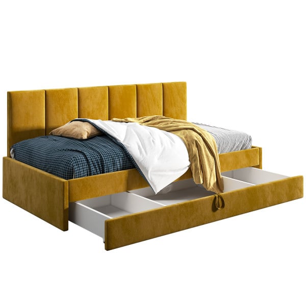 Łóżko młodzieżowe 90x200 Comfort Niko, Musztardowy, Szuflada 640709