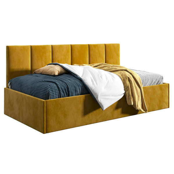 Łóżko młodzieżowe 90x200 Comfort Roma, Musztardowy, Pojemnik 640806