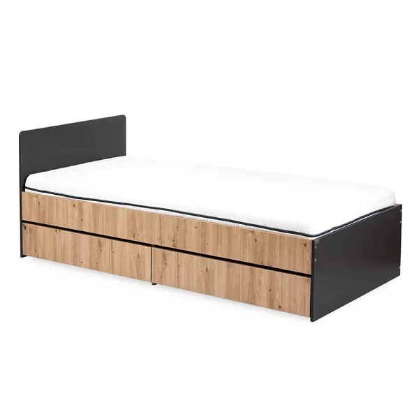 Łóżko młodzieżowe DALIA 90x200 antracyt/dąb z szufladą/bez materaca 741329