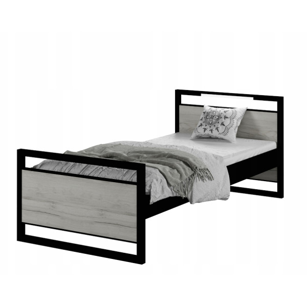 Łóżko młodzieżowe Metalowe LOFT LED 180x90 Dąb Craft Biały + Materac 757695