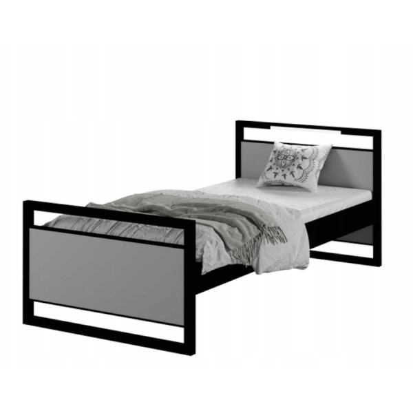 Łóżko młodzieżowe Metalowe LOFT LED 200x90 Stalowy Szary + Materac 757680