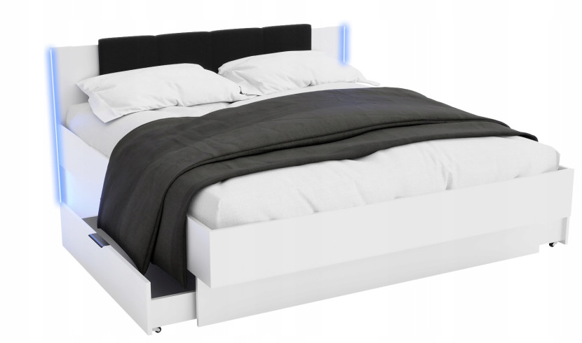 Łóżko Nowoczesne Z Szufladami 160X200 Led Podwójne Białe 221868