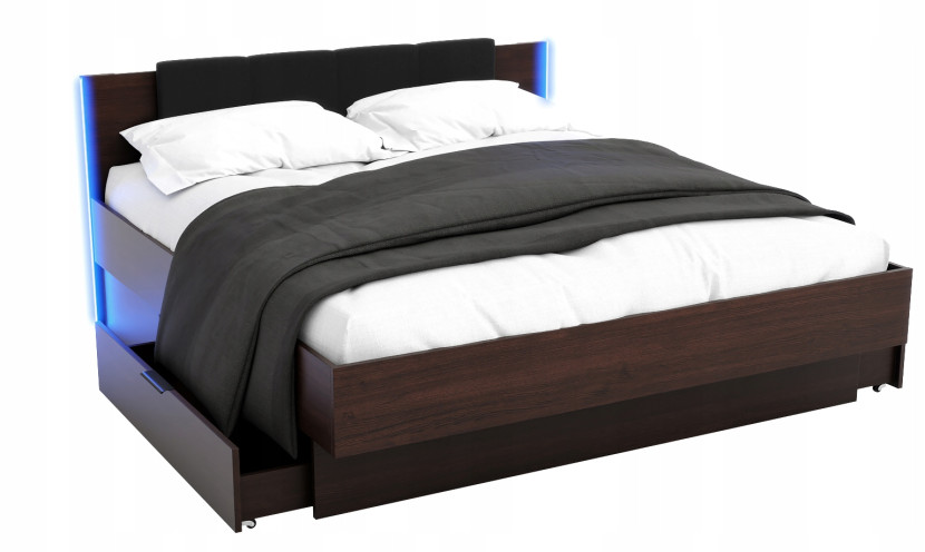 Łóżko Nowoczesne Z Szufladami 160X200 Led Podwójne Ciemne 221865
