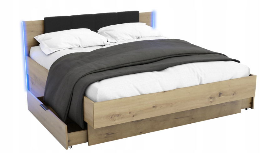 Łóżko Nowoczesne Z Szufladami 160X200 Led Podwójne Dąb 221876