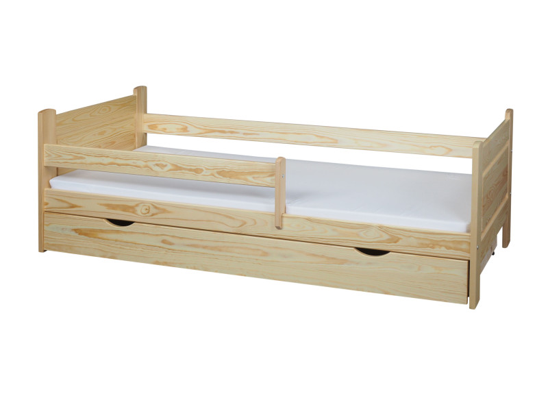 Łóżko Nubo 80x180 cm drewniane z szufladą i materacem, kolor sosnowy 962583