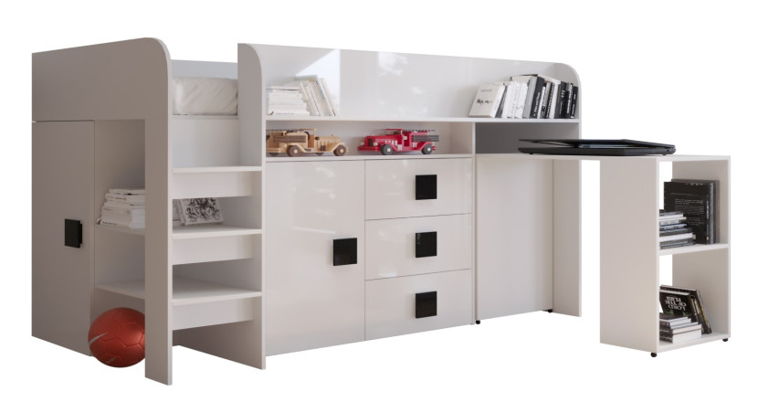 Łóżko piętrowe Antresola TOLEDO 1 biały + biały + czarny 89151