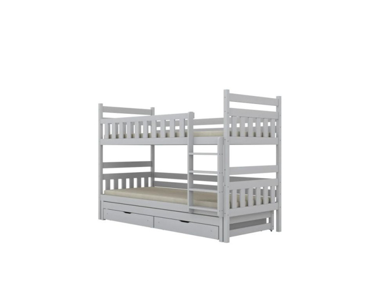 Łóżko piętrowe BARTEK 160x80 białe drewniane trzyosobowe z szufladami 950556