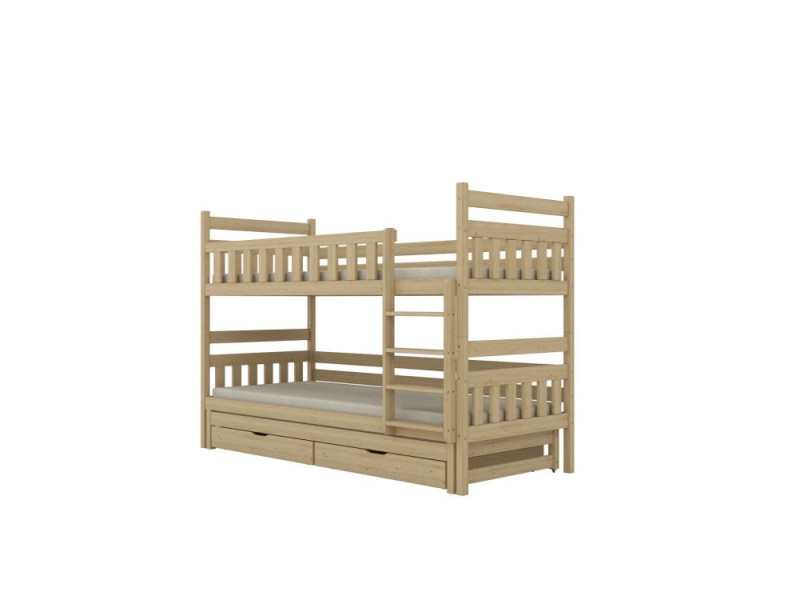 Łóżko piętrowe BARTEK 180x80 sosna drewno lakierowane 3-os. z szufladami 950402