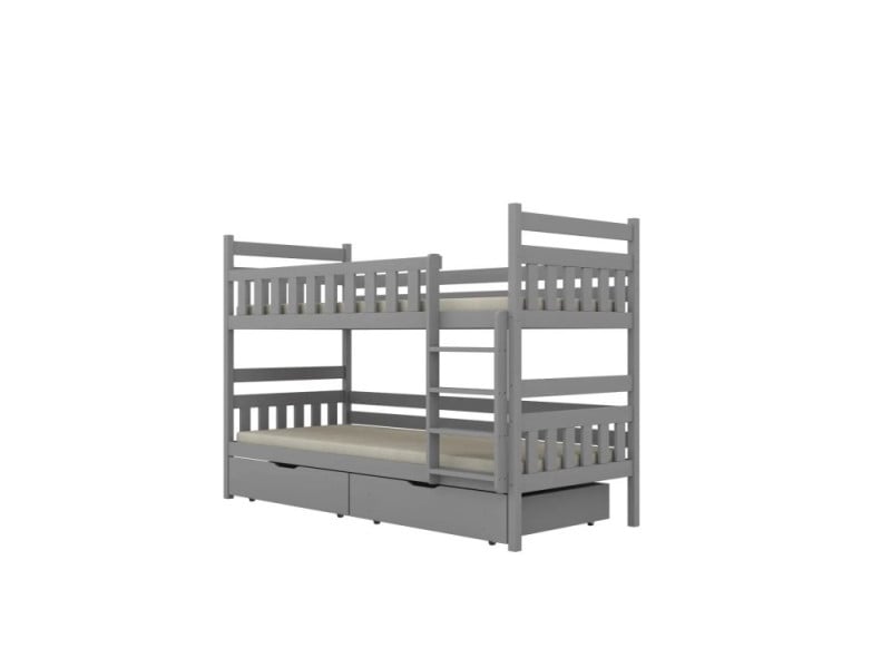 Łóżko piętrowe BARTEK 180x80 szare drewniane bez szuflady/bez materaca 950025