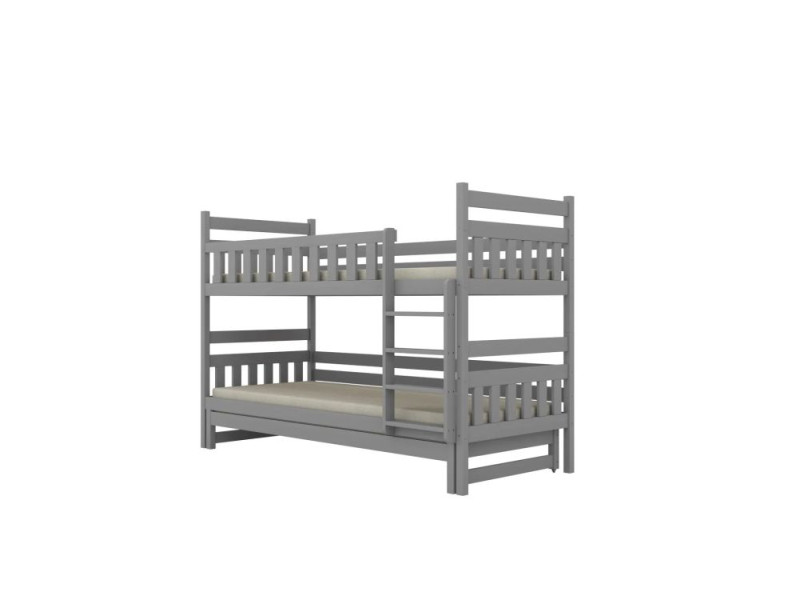 Łóżko piętrowe BARTEK 180x80 szare drewniane trzyosobowe 950538