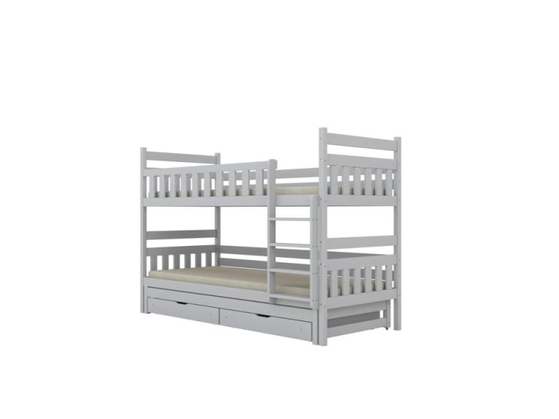 Łóżko piętrowe BARTEK 200x90 białe drewniane trzyosobowe z szufladami 950516