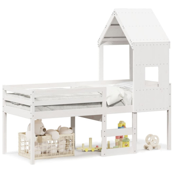 Łóżko Piętrowe Domek Drewniane 80x200 Białe Rama Łóżka 1101946