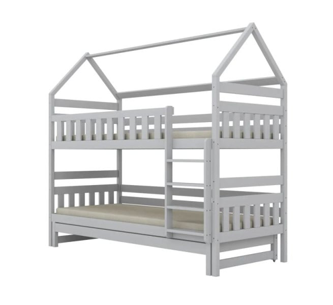 Łóżko piętrowe domek FELIKS 180x80 białe drewniane trzyosobowe 950545