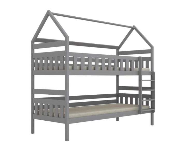 Łóżko piętrowe domek FELIKS 180x80 szare drewniane 950007