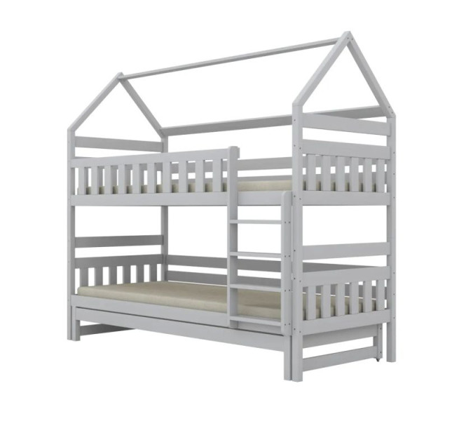Łóżko piętrowe domek FELIKS 200x80 białe drewniane trzyosobowe 950505