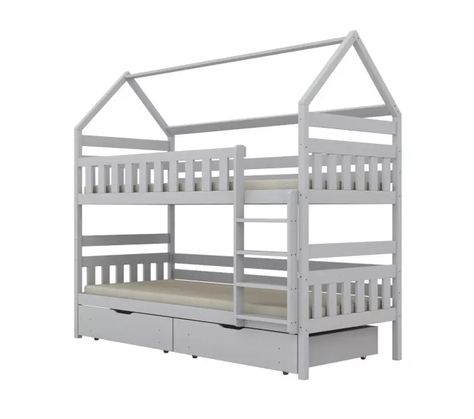 Łóżko piętrowe domek FELIKS 200x80 białe drewniane z szufladami 950041
