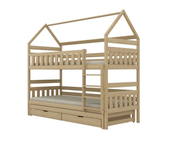 Łóżko piętrowe domek FELIKS 200x80 sosna nielakierowana 3-os. z szufladami 950430