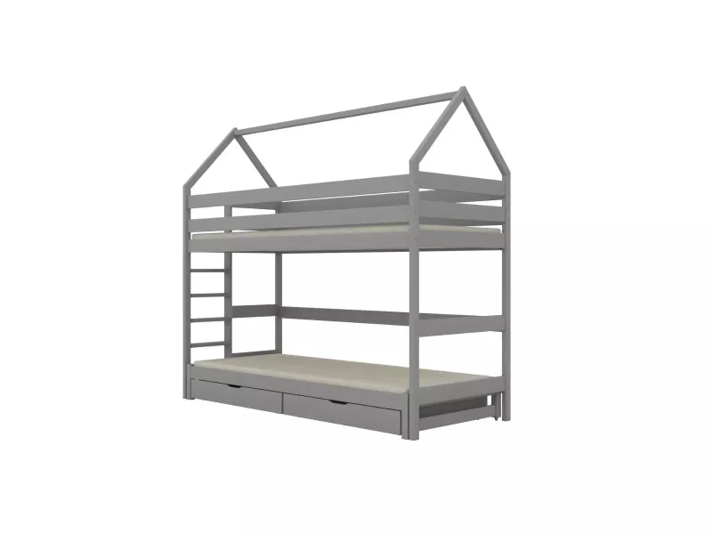 Łóżko piętrowe domek TOBI 1 160x80 szare drewniane z szufladami 950456