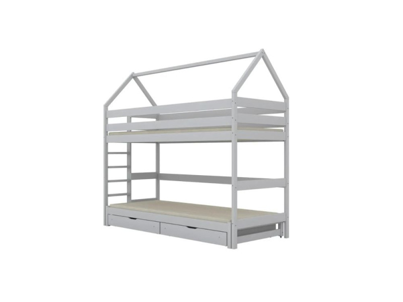 Łóżko piętrowe domek TOBI 1 200x90 białe drewniane z szufladami 950590