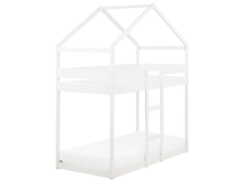 Łóżko piętrowe domek z drabinką 90x200 cm białe 302343