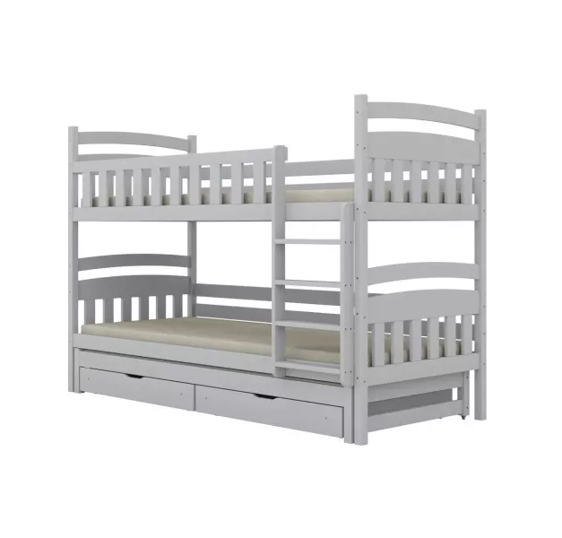 Łóżko piętrowe JULITA 180x80 białe drewniane trzyosobowe z szufladami 950553
