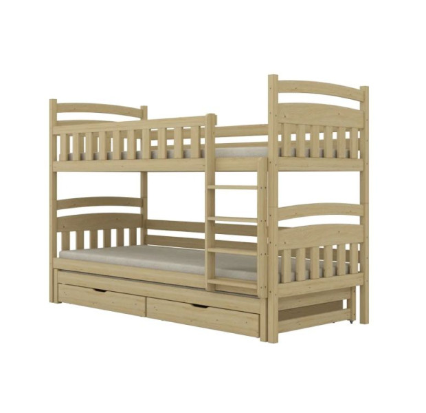Łóżko piętrowe JULITA 200x80 sosna drewno lakierowane 3-os. z szufladami 950444