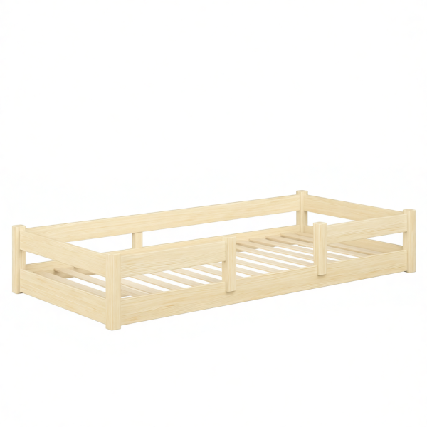 Łóżko podłogowe niskie Lila 180x80 cm - naturalne drewno Montessori 856756