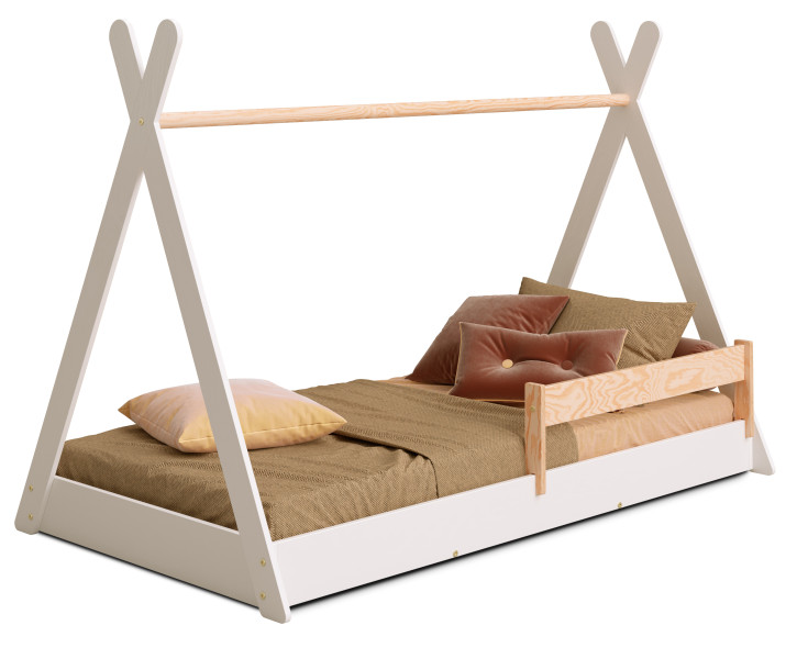 Łóżko podłogowe pojedyncze drew. TIPI FLOOR Białe SMARTWOOD® 223011