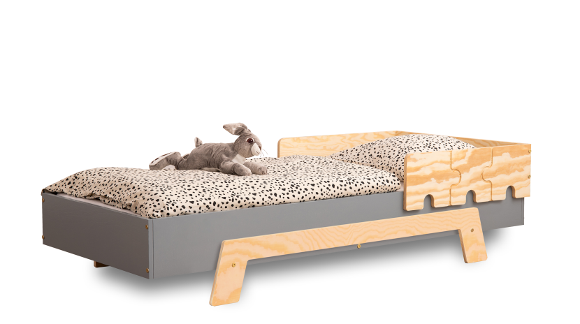 Łóżko poj. drewniane PUZZLE BR1 Szare z barierką -SMARTWOOD® 176254
